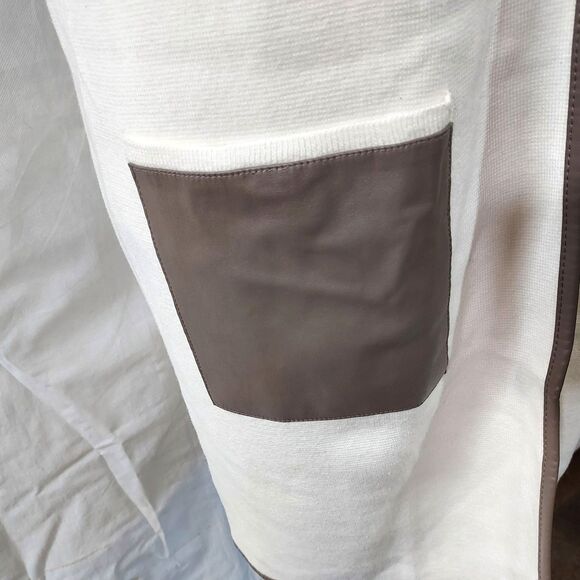 Chico's Ivory Pascale Long Sweater Vest Cardigan Leather Pockets Trim Size 1 M - Picture 4 of 12